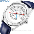 CRRJU Watch Men luxury Sports leather Funny Binary calendar Clock Japan Movement Waterproof Wrist Watch